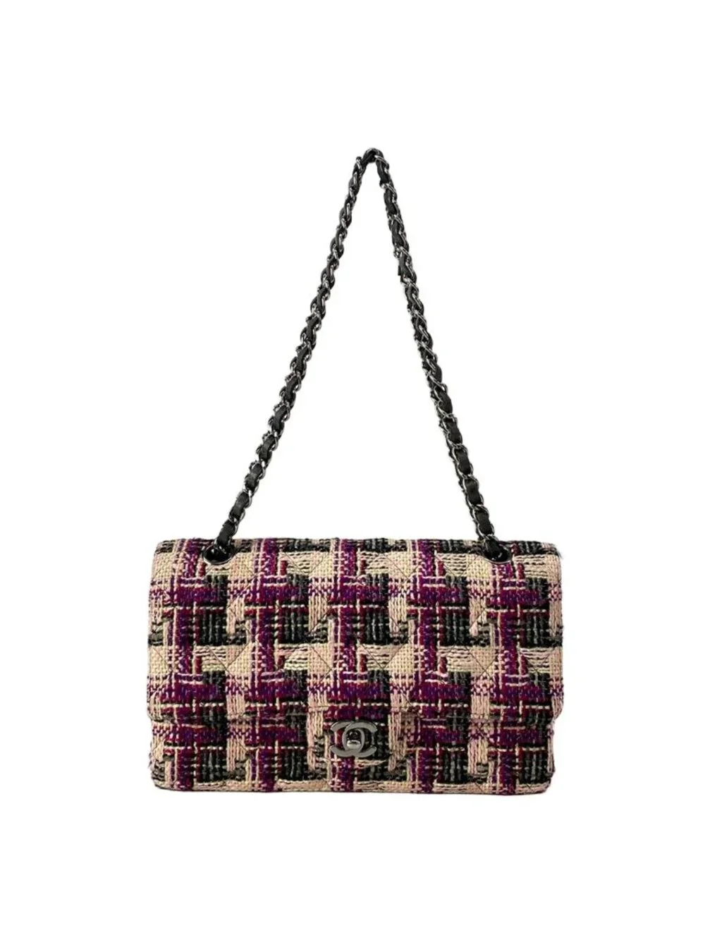 Chanel Shoulder Bag Double Flap Quilted Light Pink Purple Multi Lambskin